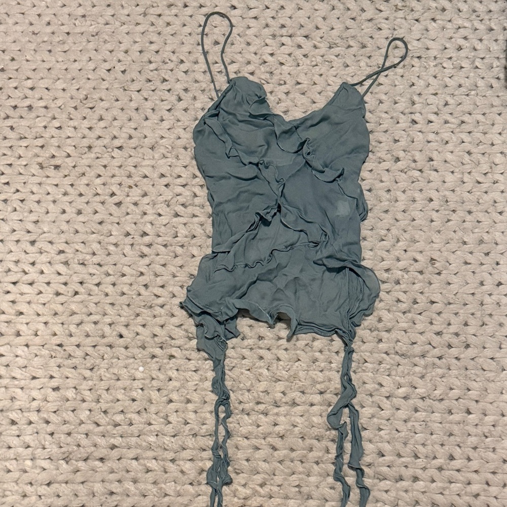 Zara Teal Ruffled Tank Top